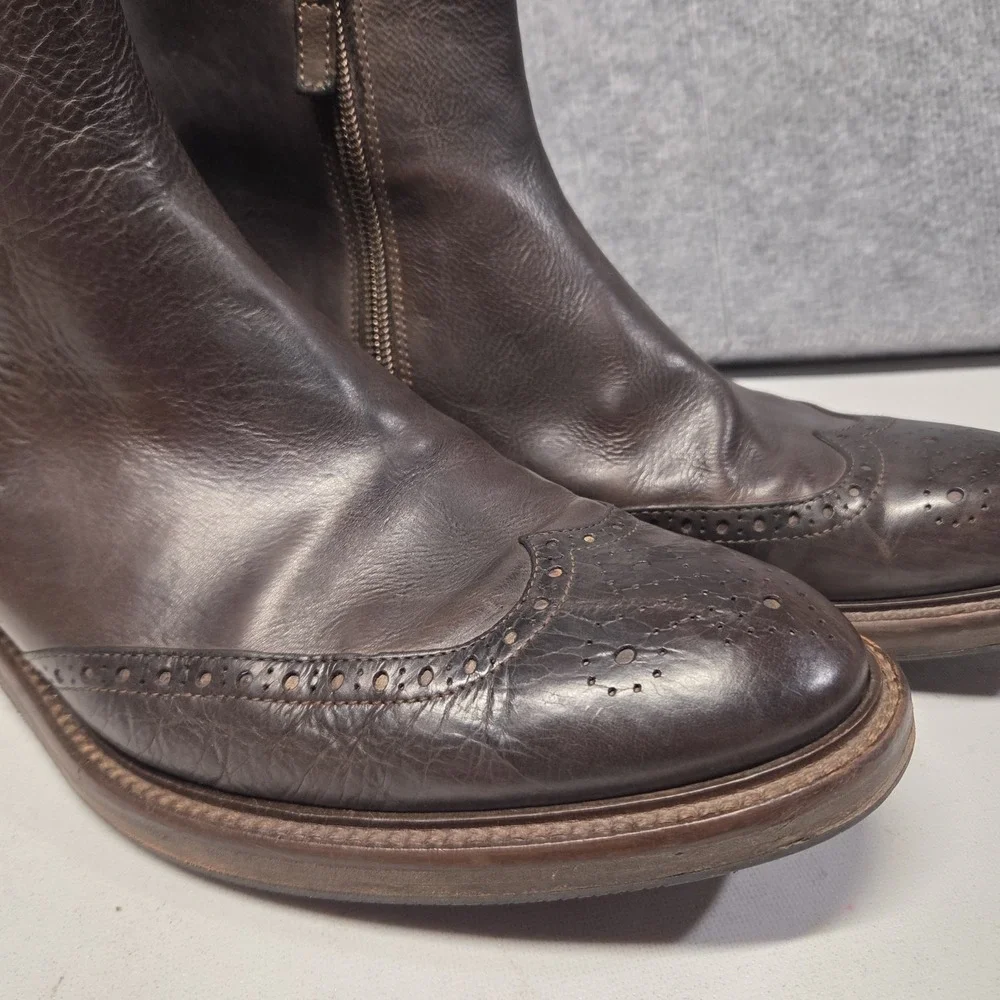 J&M Johnston & Murphy 1850 Collection Italy Brown Brogue Chelsea Side Zip Rare